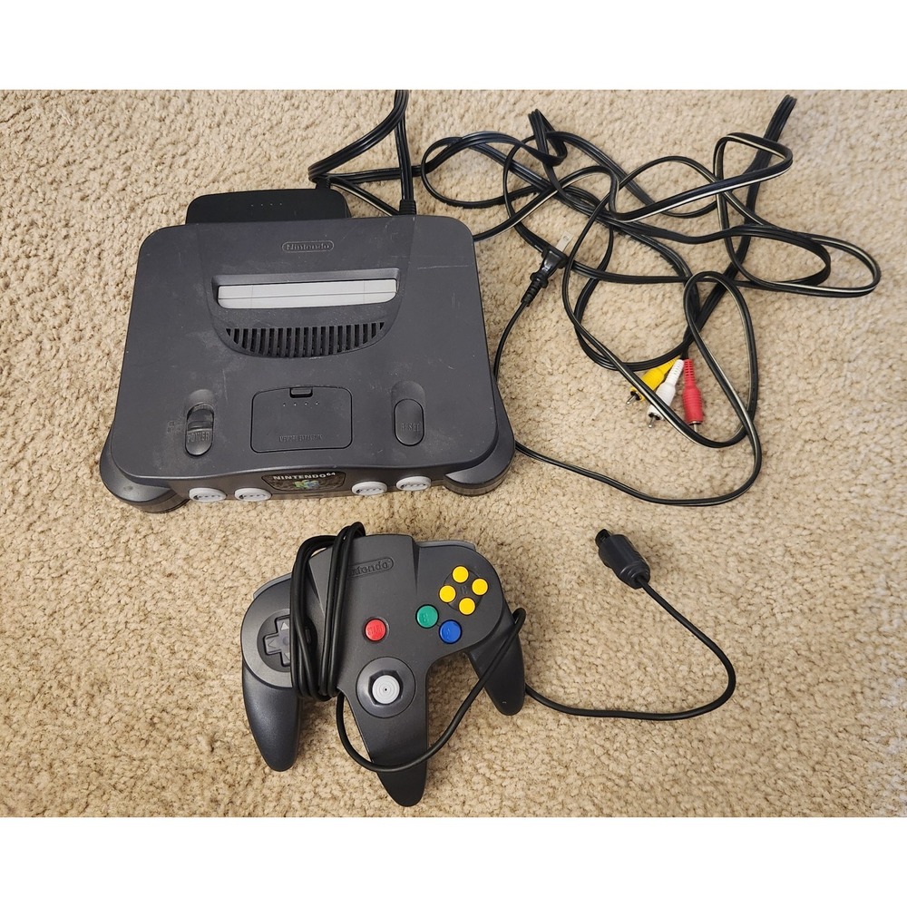 Nintendo 64 N64 Charcoal Black Console Controller + Cords Tested